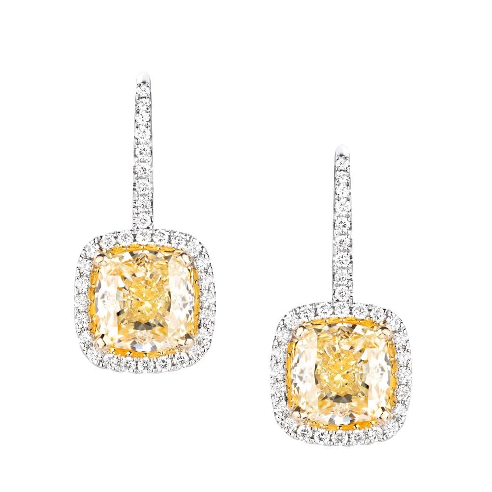 Shop Avi & Co. Fancy Yellow Halo Drop Earrings - Avi & Co. 1