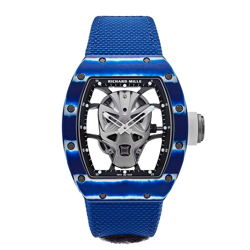 Richard Mille, RM 052, Blue Carbon NTPT, Tourbillon, Skull Motif Dial, 50 mm - Avi & Co. 1