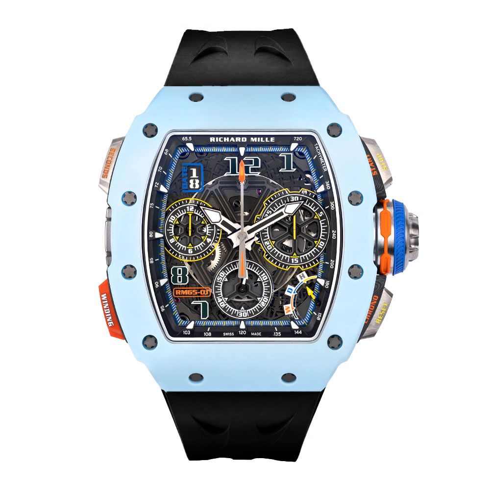 Richard Mille RM 65-01, Pastel Blue Quartz TPT Carbon, Skeleton Dial, 50 mm - Avi & Co. 1