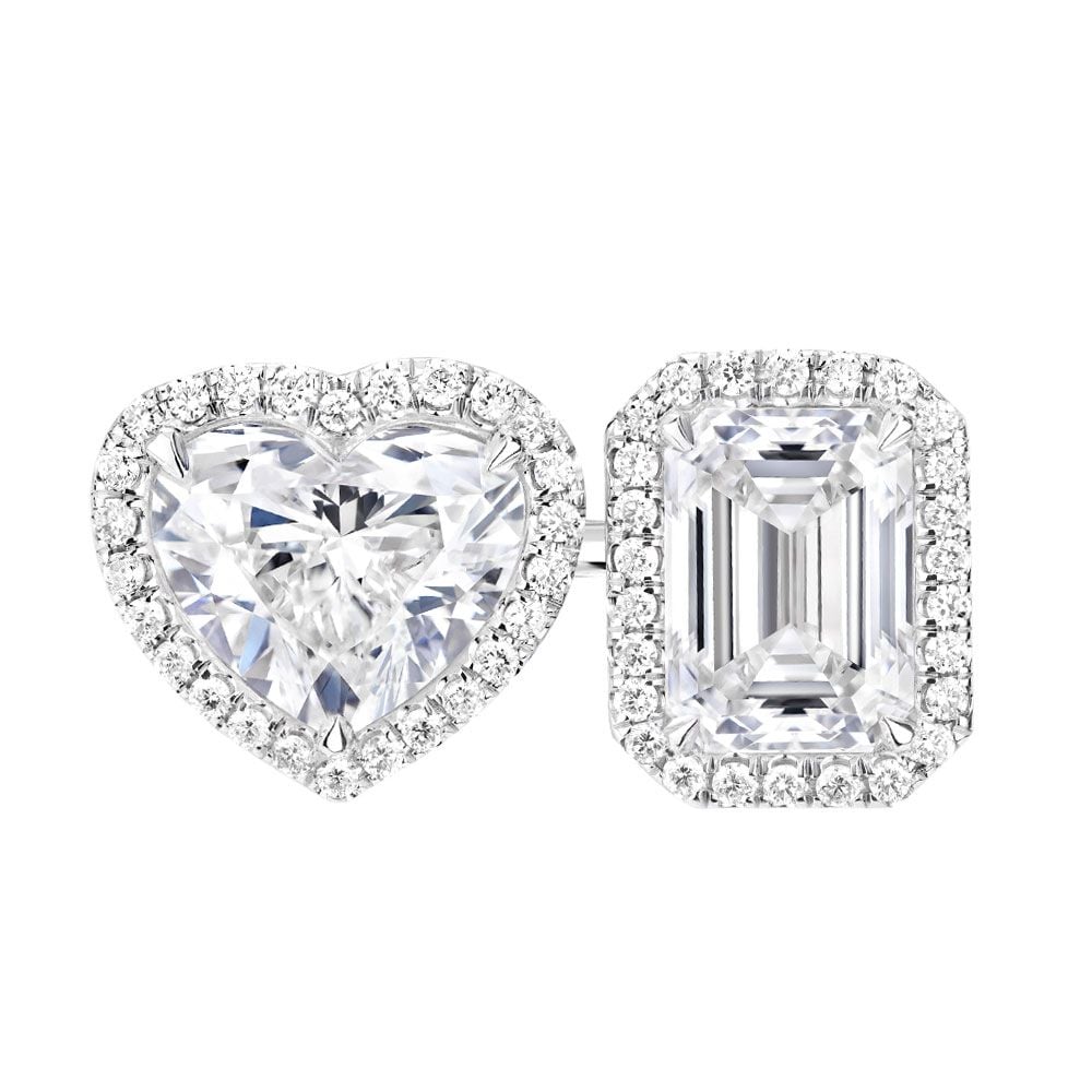 Avi & Co. Heart and Emerald Cut Diamond Halo Toi et Moi Ring - Avi & Co. 1