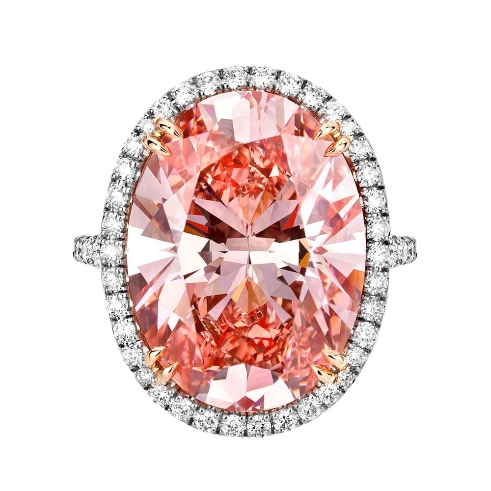 Avi & Co. Platinum 18K Rose Gold Oval Cut Pink Diamond Halo Ring, C-20.53, S-1.75CT - Avi & Co. 1