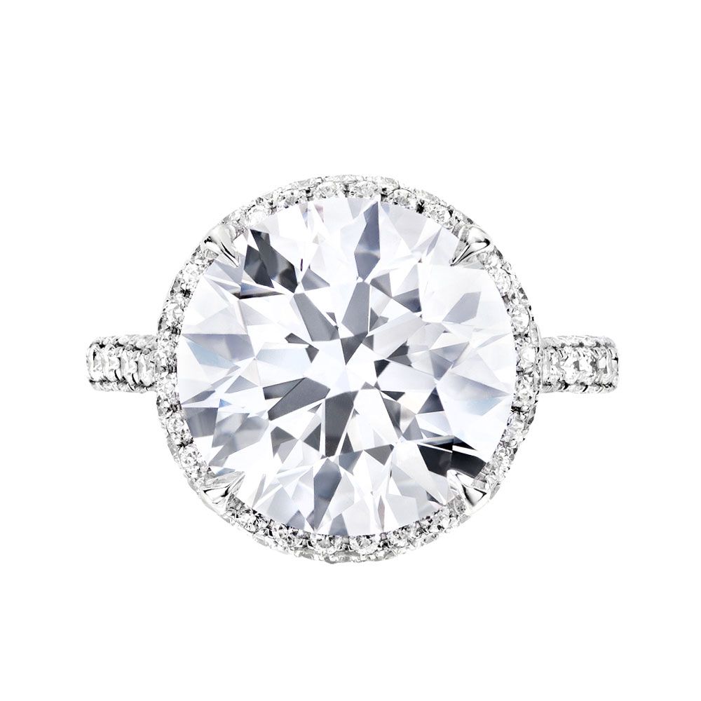 Avi & Co. Round Center Pave Diamond Ring 14K White Gold Round Center Diamond Pave Band Ring, C-8.14CT, S-2CT - Avi & Co. 1