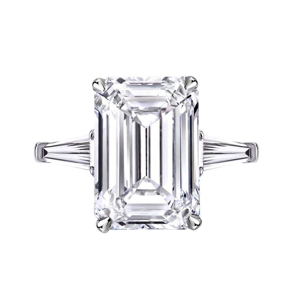 Avi & Co. 14K White Gold Emerald & Trapezoid Cut Diamond Ring, C-12.24CT, S-1CT, GIA - Avi & Co. 1