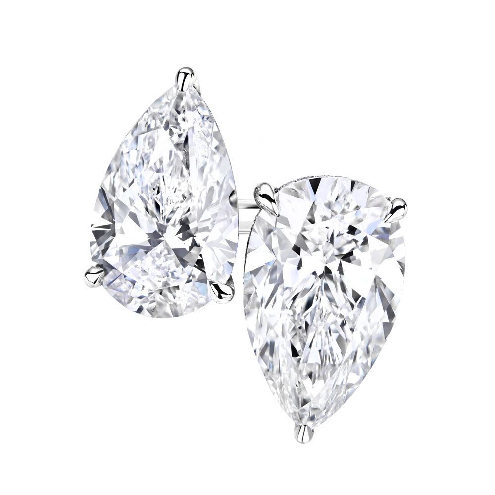 Avi & Co. Two Pear Cut Diamond Halo Toi et Moi Ring