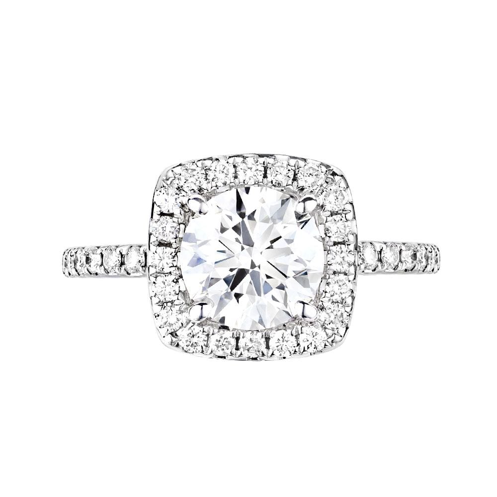 Avi & Co. Round Center Cushion Halo Ring 18K White Gold Round Center Cushion Halo Ring, C-1.51CT, S-.70CT - Avi & Co. 1