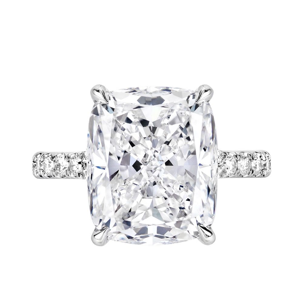 Platinum Cushion Cut Diamond Pave Band Ring, 9.91CT - Avi & Co. 1