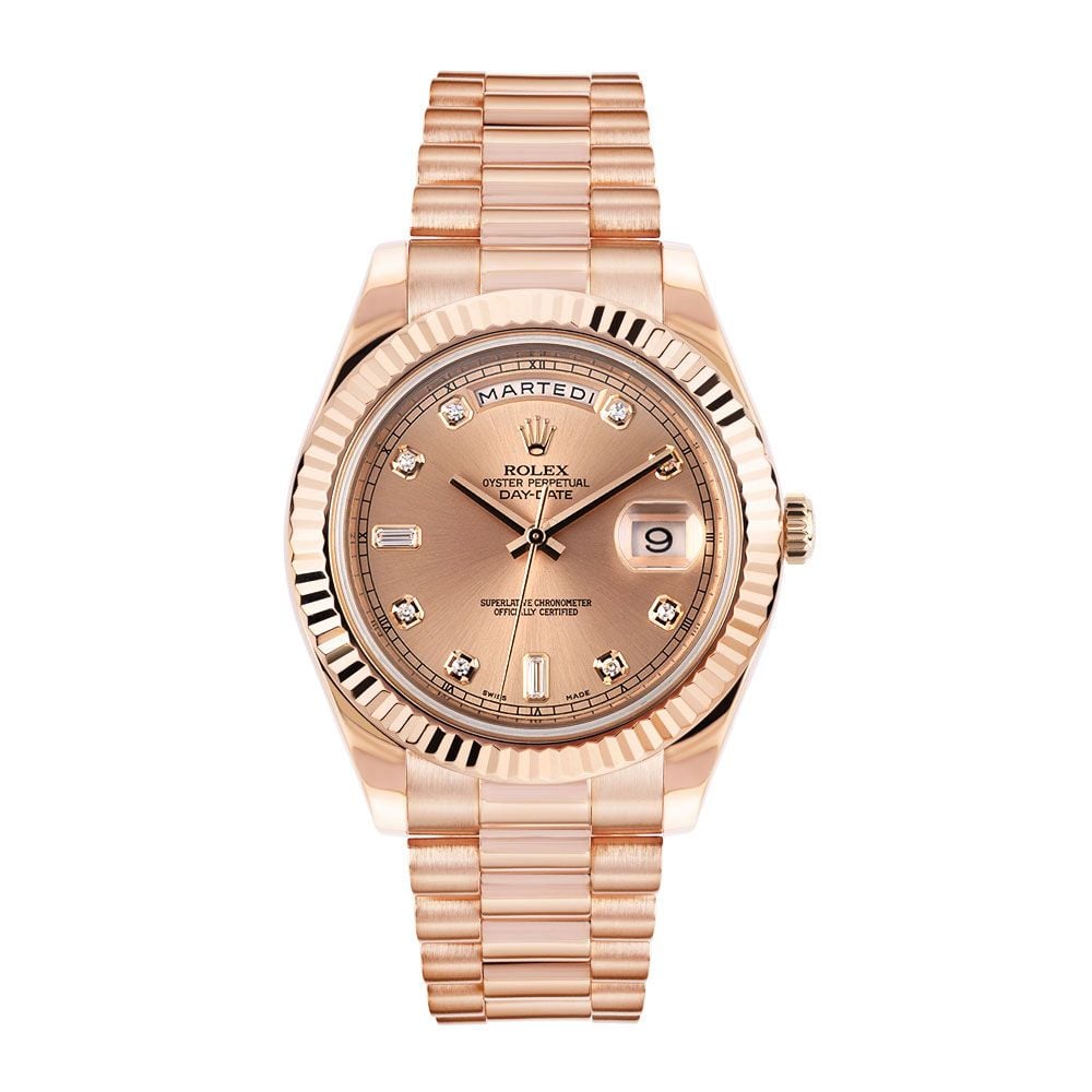 Rolex Daydate 218235, 18K Rose Gold, Pink Gold Diamond Dial, 41 mm - Avi & Co. 1