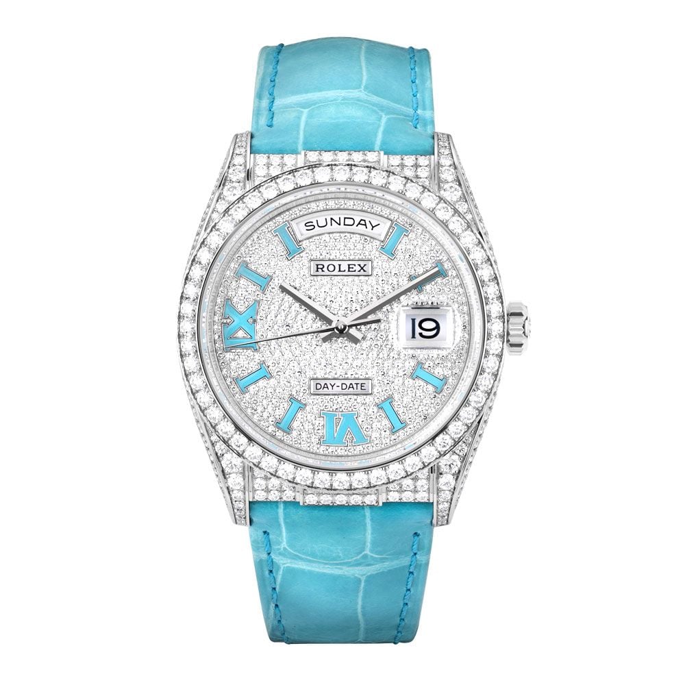 Rolex Day-Date 36 128159RBR, 18K White Gold, Pave Roman Dial 36 mm - Avi & Co. 1