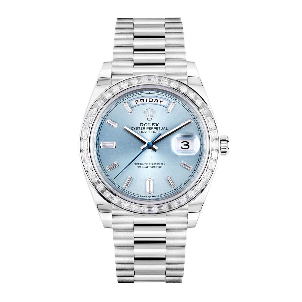 Rolex Day-date 40, 228396, Platinum, Diamond Bezel, Ice Blue Diamond Dial, 40 mm - Avi & Co. 1