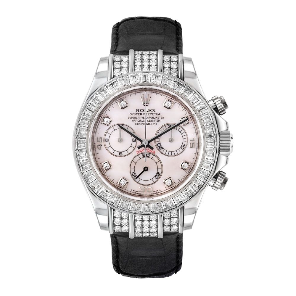 Luxury and Elegance: Rolex Daytona 116599RBR in 18K White Gold with Pink MOP Diamond Dial - 40mm - Avi & Co. 1
