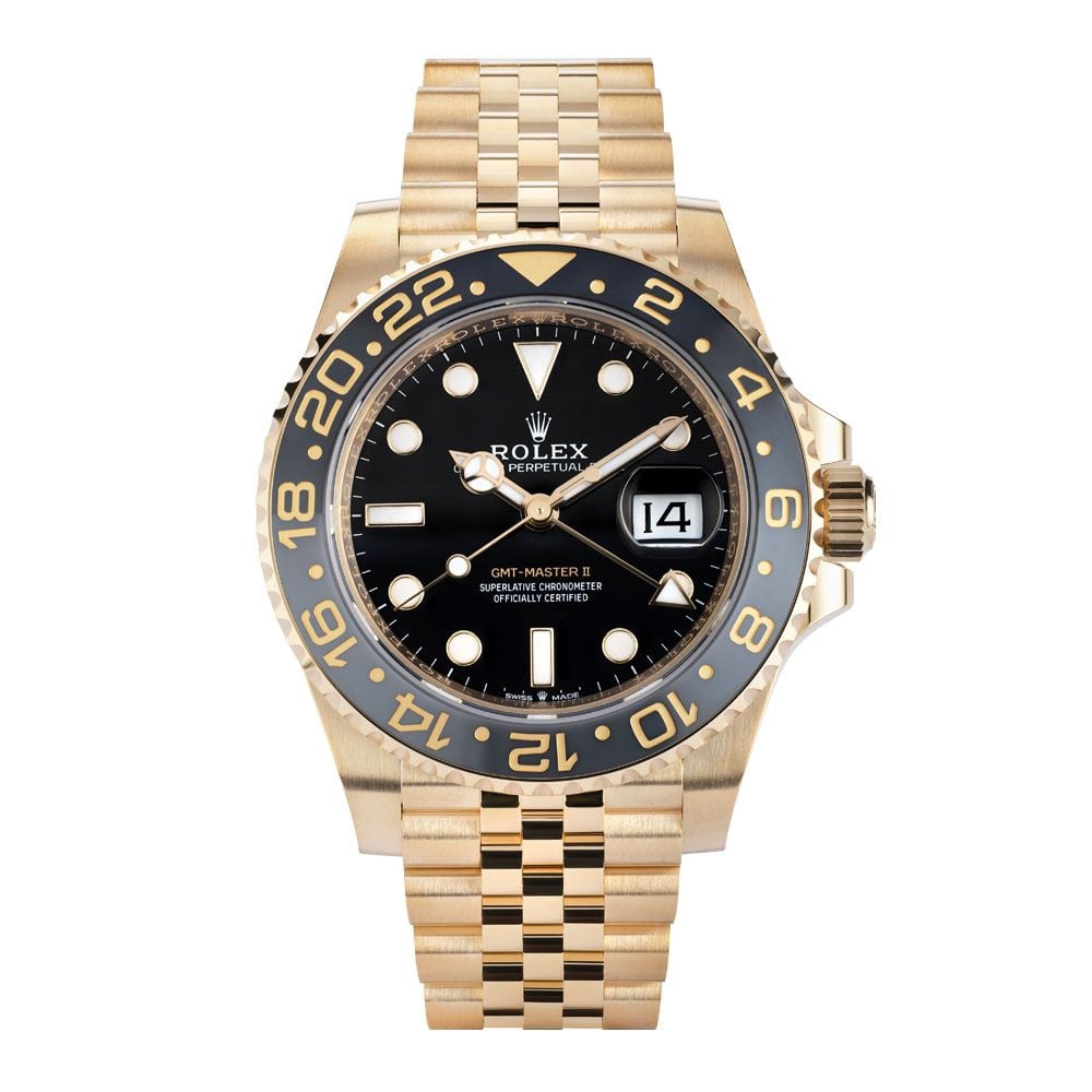 Shop Rolex GMT-Master II 126718GRNR, Jubilee, 18K Yellow Gold, Black Dial, 40 mm - Avi & Co. 1