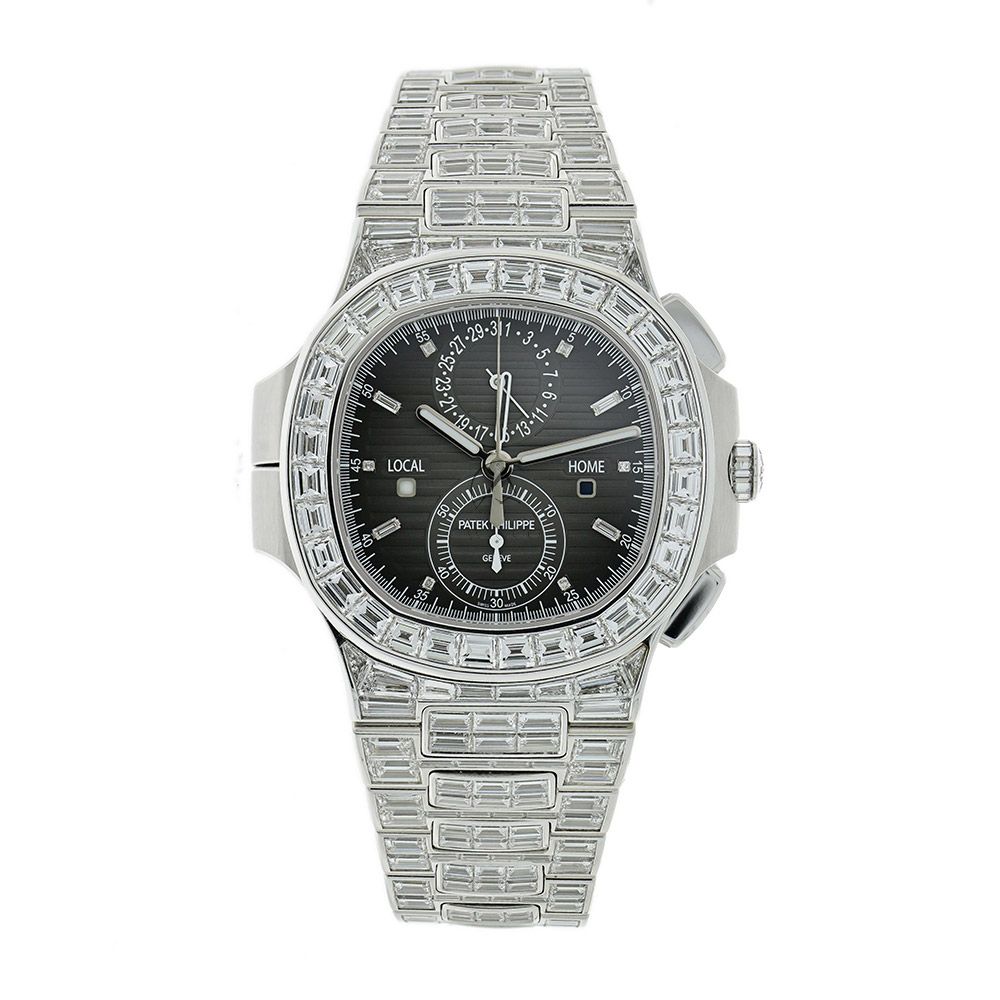 Patek Philippe Nautilus 5990 Time Travel 18K White Gold Gem Set 40 mm