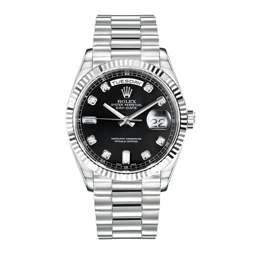 Rolex Day-Date 36 118239, President, 18K White Gold, Black Diamond