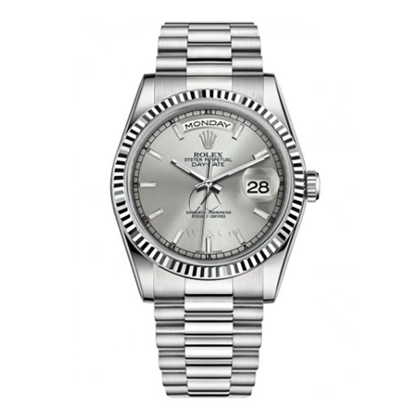 Rolex Day Date 36 118239 President 18K White Gold Silver Index Dial