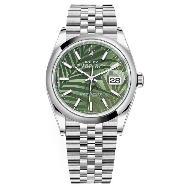Rolex Datejust 36 126200 Jubilee Steel Olive Green Palm Motif Dial