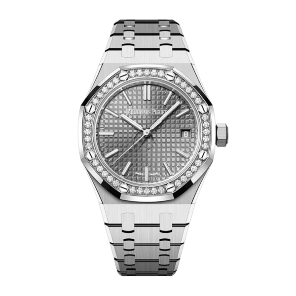 Shop Audemars Piguet Royal Oak 15551ST Stainless Steel Grey Dial Diamond Bezel 37 mm