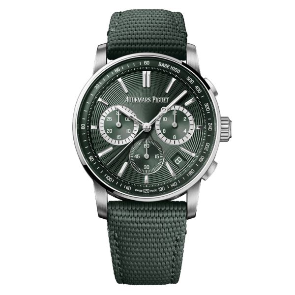 Shop Audemars Piguet Code 11.59 26393ST, Chronograph, Steel, Green Index  Dial, 41 mm