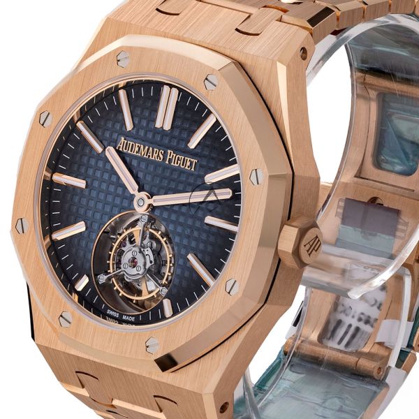 Shop Audemars Piguet Royal Oak Tourbillon 41mm in 18K Rose Gold with Blue Dial
