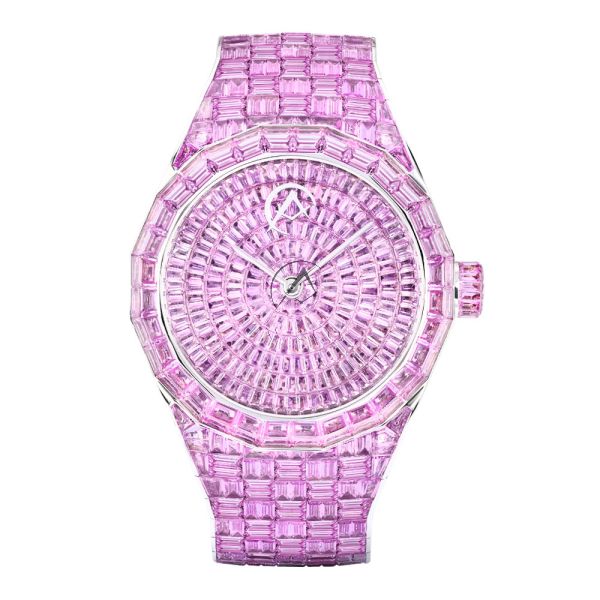 The Hue Pink Sapphire Watch 110CT in 18K White Gold Avi Co