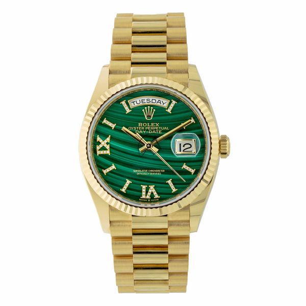 Rolex Day Date 36 128238 President 18K Yellow Gold Green Malachite