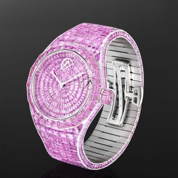 The Hue Pink Sapphire Watch, 110CT in 18K White Gold - Avi  display picture 3