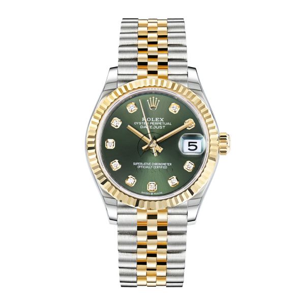 Rolex Datejust 31 278273, Stainless Steel & 18K Yellow Gold, Green Diamond Dial, Jubilee Bracelet, 31 mm - Avi & Co. 1