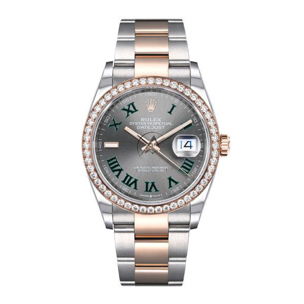 Rolex Datejust 36 126281RBR, Diamond Bezel, Stainless Steel & 18K Rose Gold, Wimbledon Slate Grey Roman Dial, Oyster Bracelet, 36 mm - Avi & Co. 1