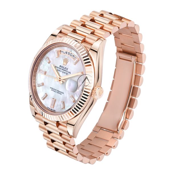 Rolex Day Date 40 228235, 18K Rose Gold, MOP Diamond Dial, 40 mm