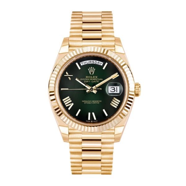 Rolex Day-Date 40 228238, 18K Yellow Gold, Green Ombre Roman Dial, Presidential Bracelet, 40 mm (2026) - Avi & Co. 1