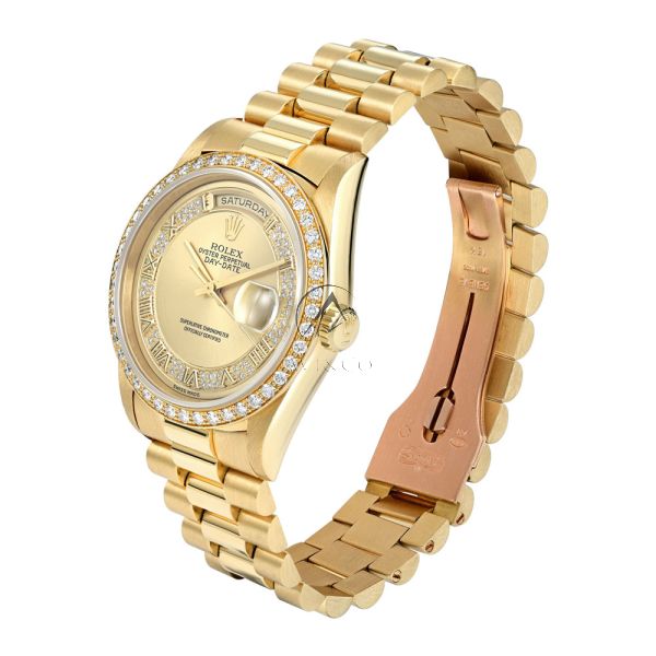 Rolex Day-Date 36 18348, 18K Yellow Gold, Diamond Bezel, Pave