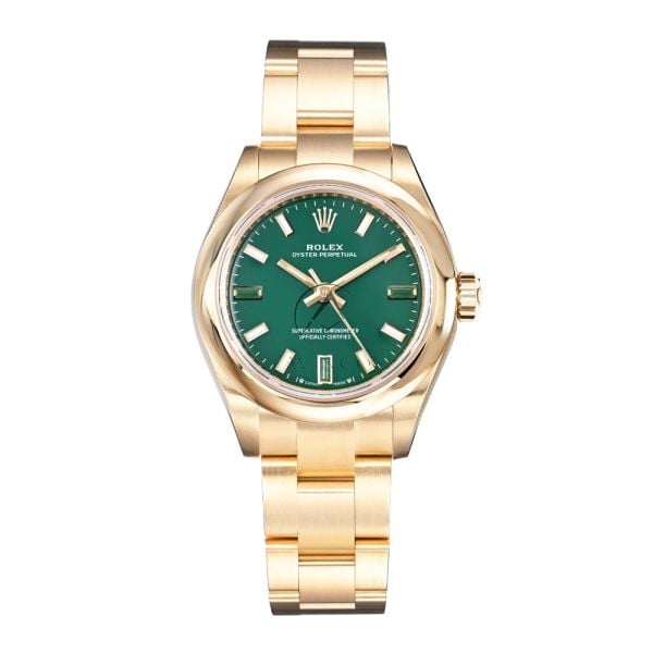 Rolex Oyster Perpetual 28 276208, 18K Yellow Gold, Green Stone Dial, Oyster Bracelet, 28 mm (2026) - Avi & Co. 1
