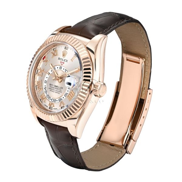 Rolex Sky-Dweller 326135, 18K Rose Gold, Sundust Dial, Alligator