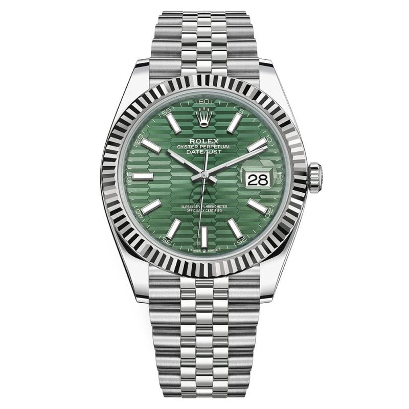 幕男グリーン Rolex Datejust 41 126334, Stainless Steel & 18K White Gold, Green