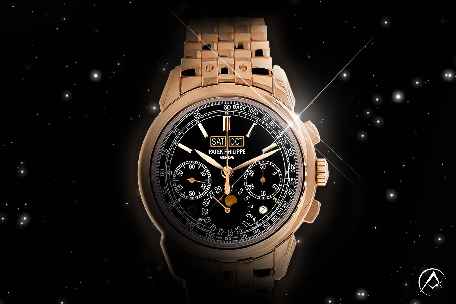 Patek Philippe Grand Complications, 18K Rose Gold, Black Index Dial on a Black Starry Background
