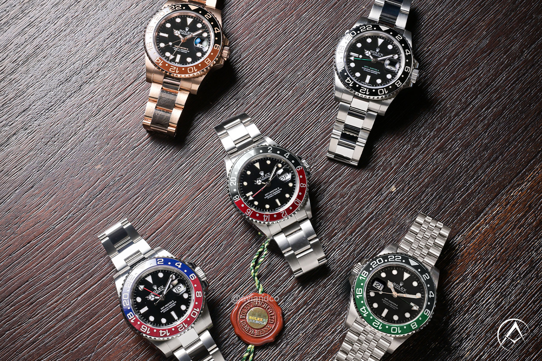 Five Rolex GMT-Master II Luxury Timepieces Including the Pepsi, Coke, Sprite, and Root Beer.