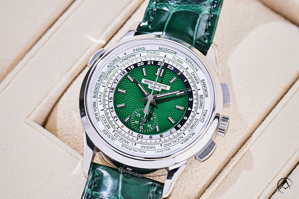 Patek Philippe Complications World Time, Platinum, Green Opaline Dial, 40 mm