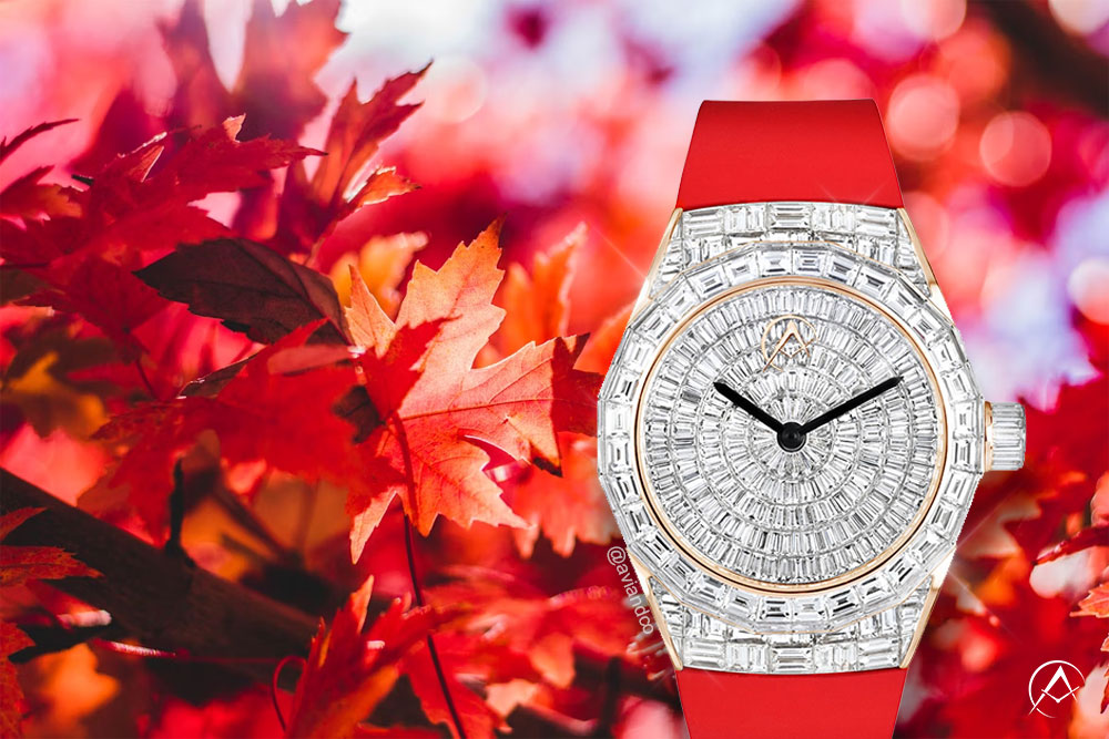 Avi & Co. Iced Collection “Color in Motion,” Red Strap, 44 mm