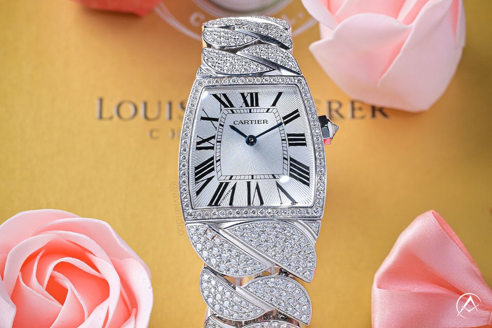 holiday gift guide luxury watches Cartier La Dona De Cartier, 18K White Gold, Silver Roman Dial