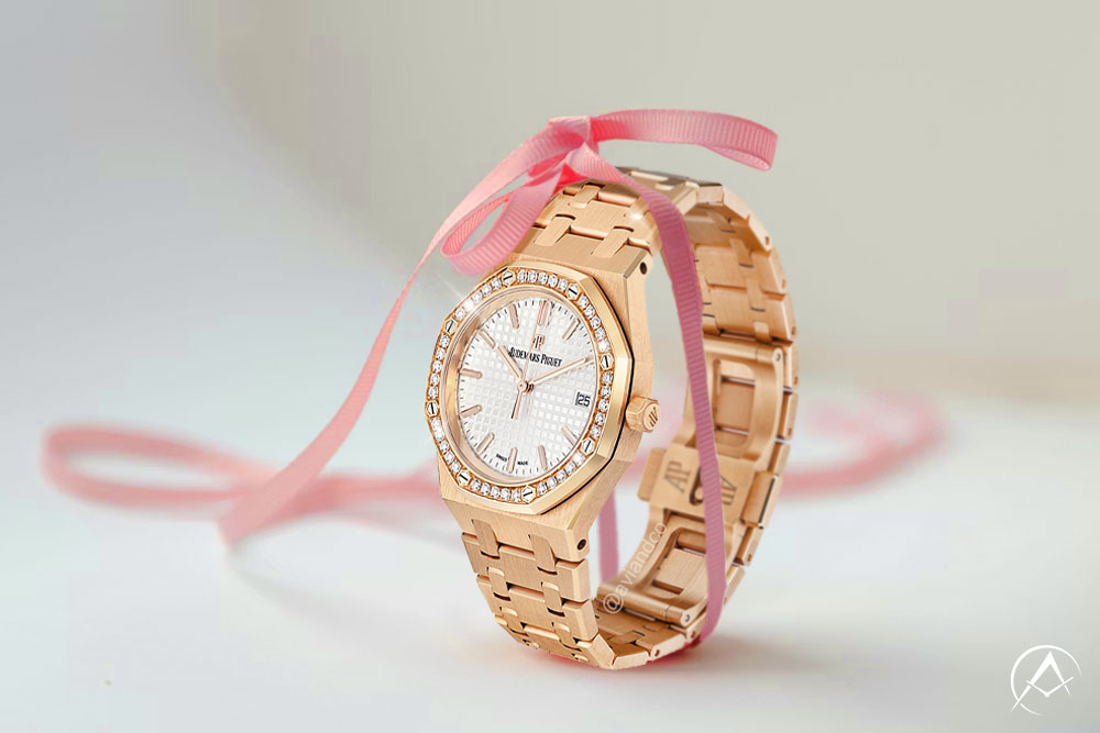 Luxury watches holiday gift guide Audemars Piguet Royal Oak, 18K Rose Gold, Silver Dial, 34 mm
