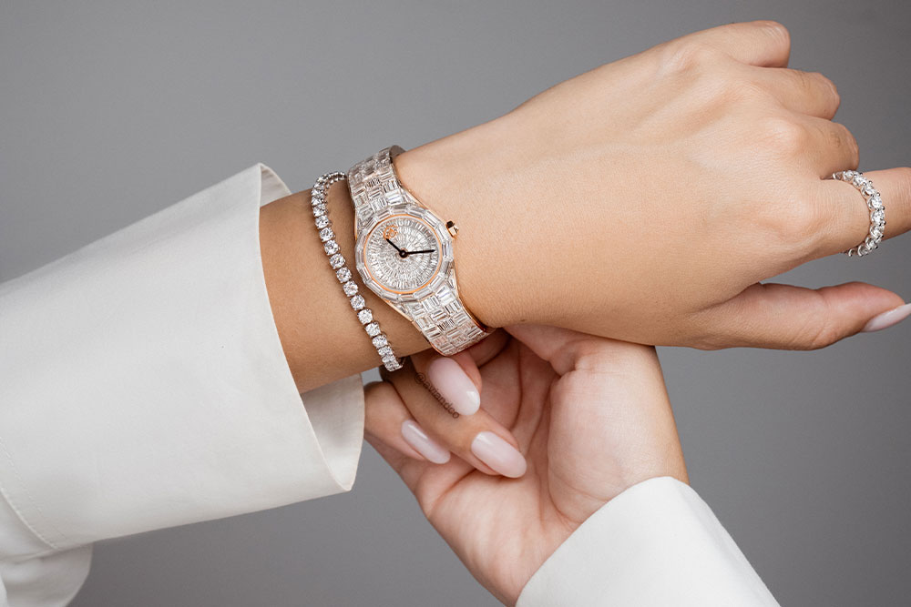 Avi & Co. Iced Collection Mini Watch and Diamond Tennis Bracelet Wrist Stack