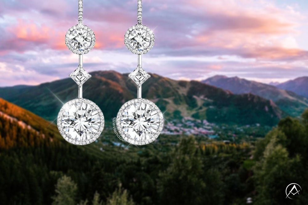 Diamonds by Avi & Co. Dangle Earrings, Platinum, Round and Asscher Cut, 30.35 CT