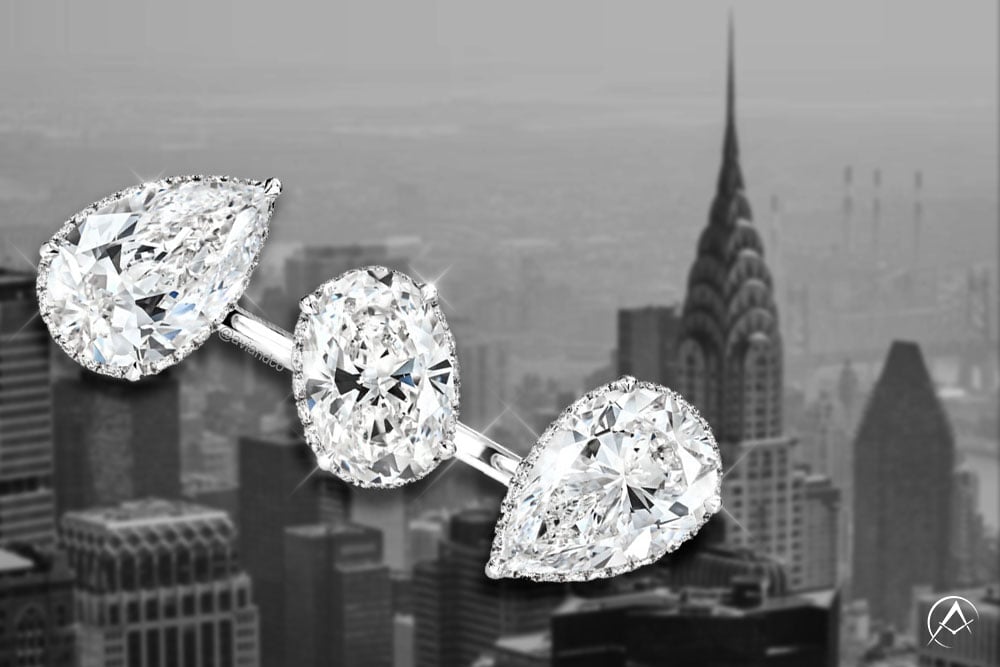 Avi & Co. Nous Trois Diamond Cuff Ring, 18K White Gold Pear and Oval Cut New York City engagement ring diamond district