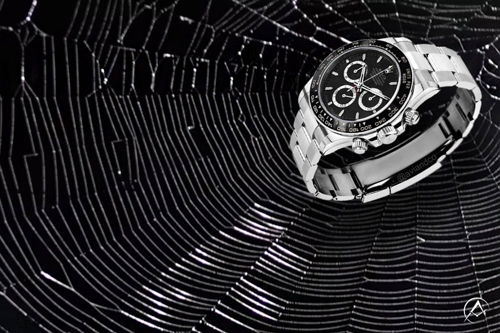 Rolex Cosmograph Daytona, Stainless Steel, Black Dial, Oyster Bracelet black on black halloween spiderweb