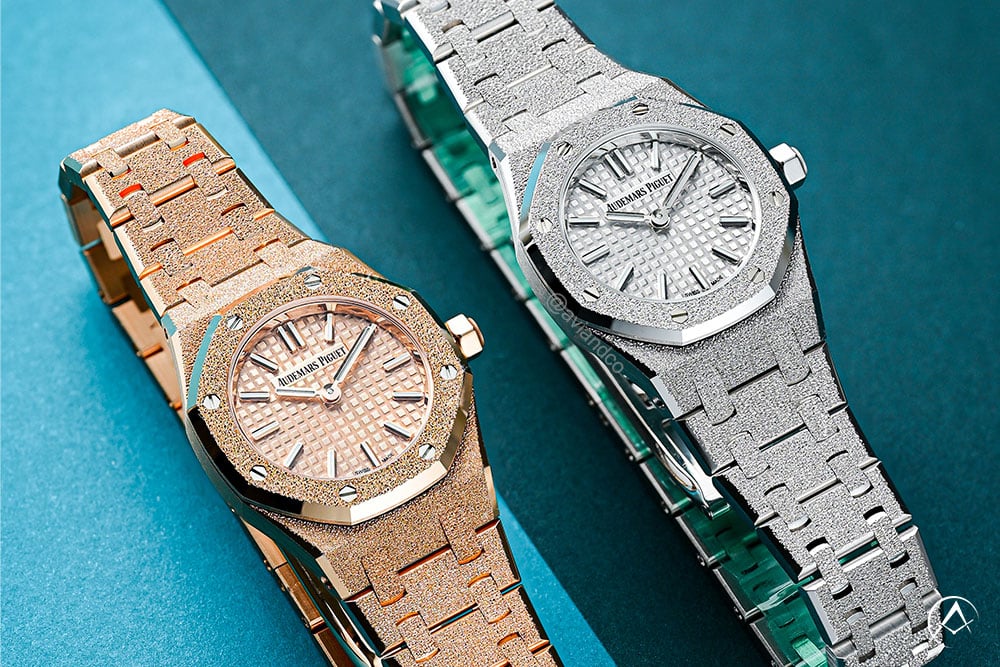 Audemars Piguet Royal Oak Mini, Frosted 18K White Gold and Frosted 18K Rose Gold