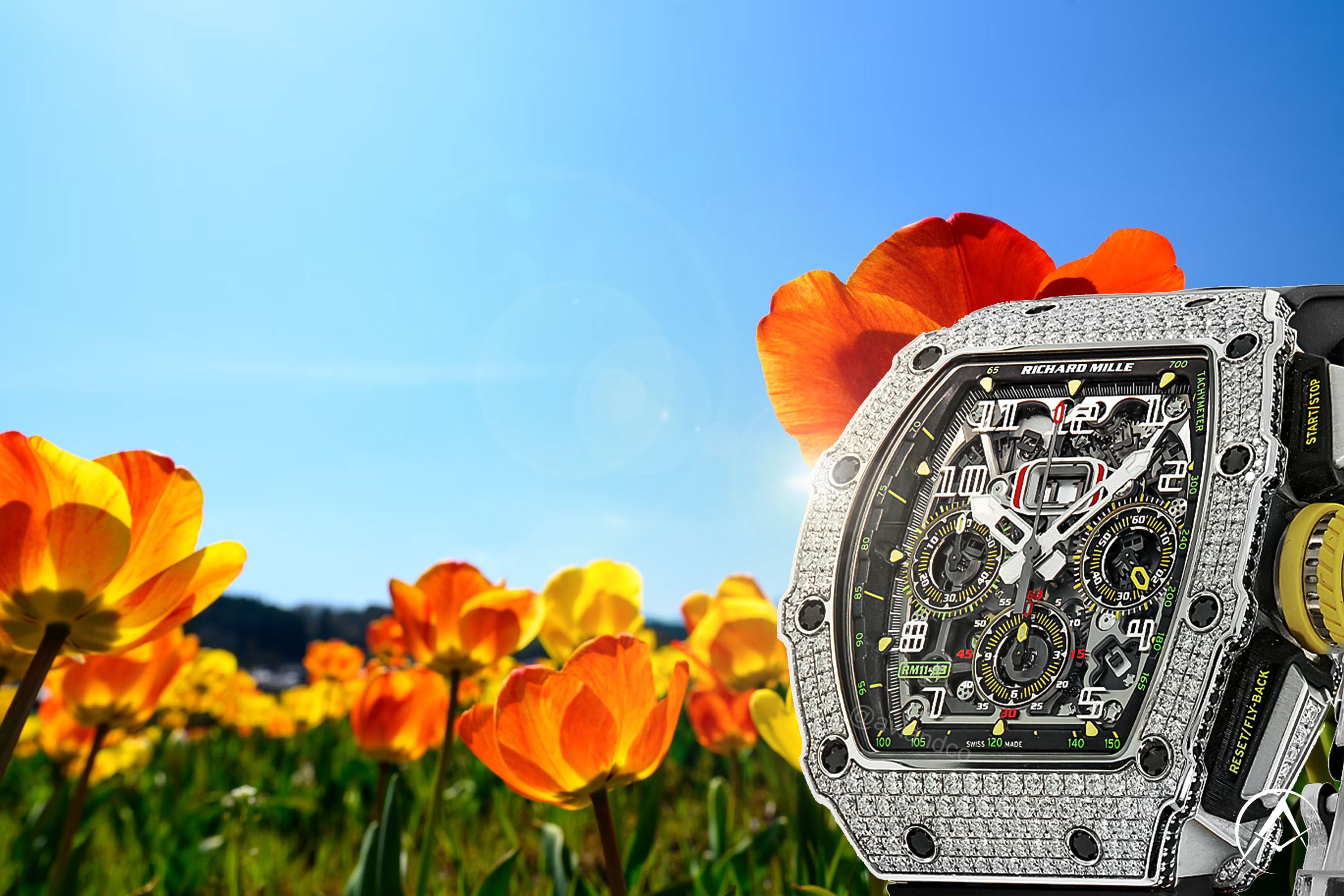 Richard Mille RM 11-03 watch on floral springtime background
