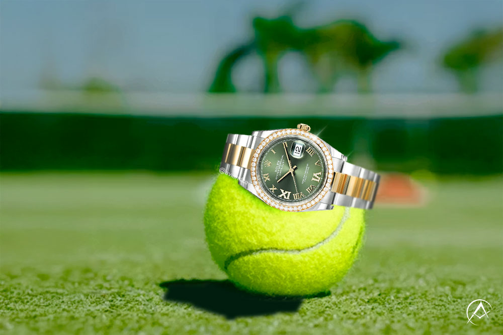 Tennis watches for the US Open - Rolex Datejust 36, Stainless Steel & 18K Yellow Gold, Diamond Bezel, Olive Green Dial