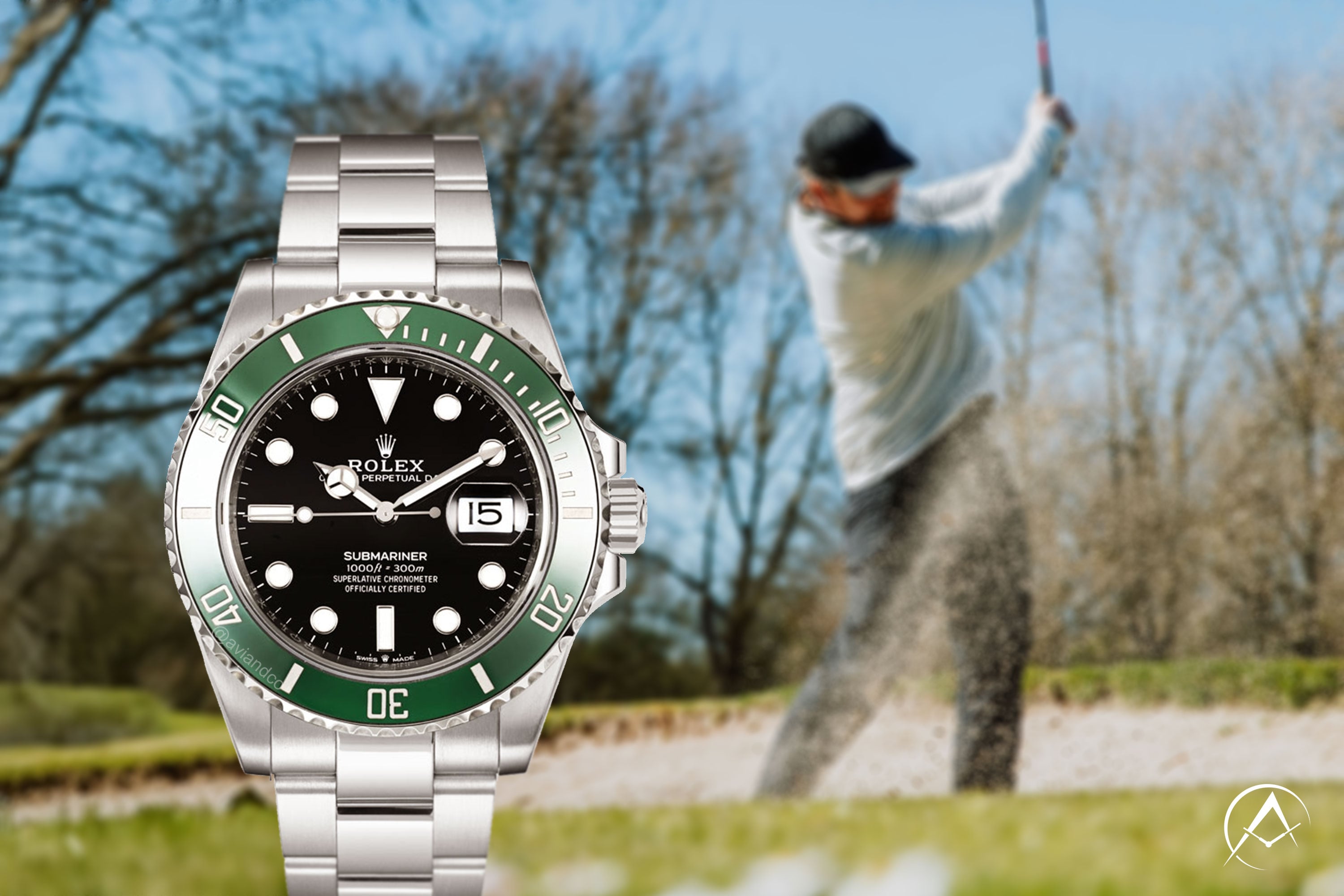 watches worn by pro golfers Rolex Submariner “Starbucks,” Stainless Steel, Green Bezel, Black Dial, 41 mm