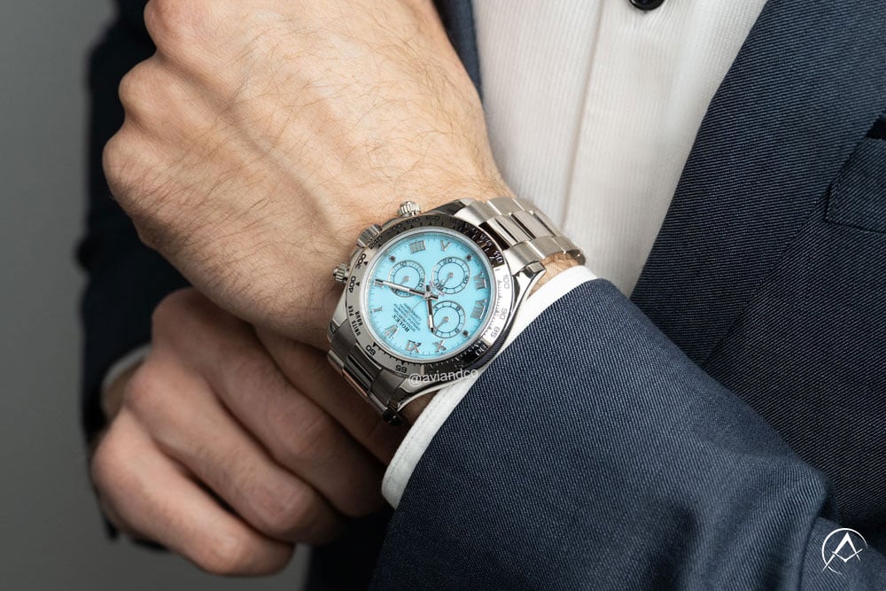 Rolex Daytona Beach, 18K White Gold, Turquoise Roman Dial