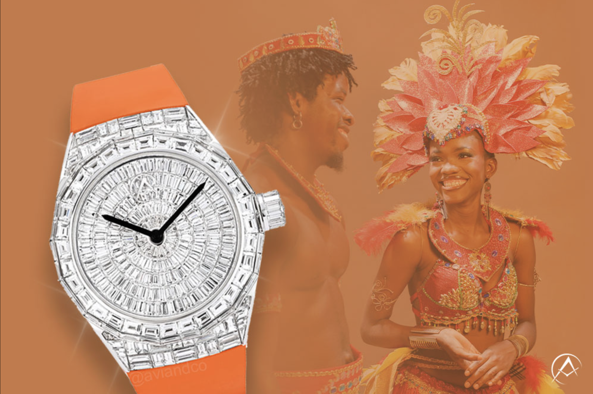 Avi & Co. Iced Collection Color in Motion, 18K White Gold, Diamond Dial, Orange Strap at Miami Carnival