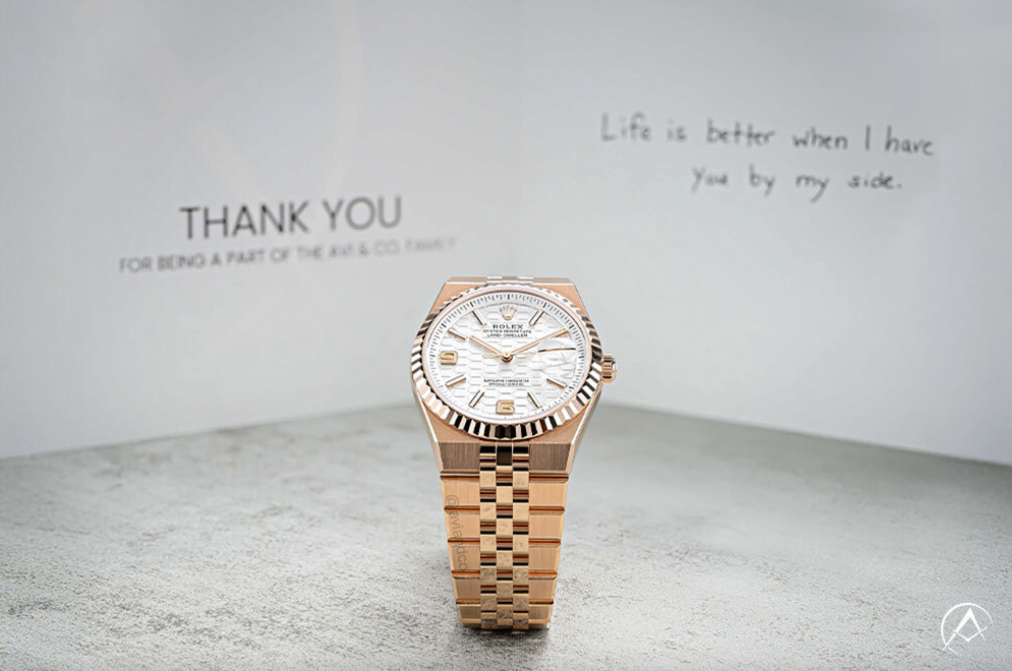 Rolex Land-Dweller, 18K Rose Gold, White Honeycomb Dial, Flat Jubilee Bracelet